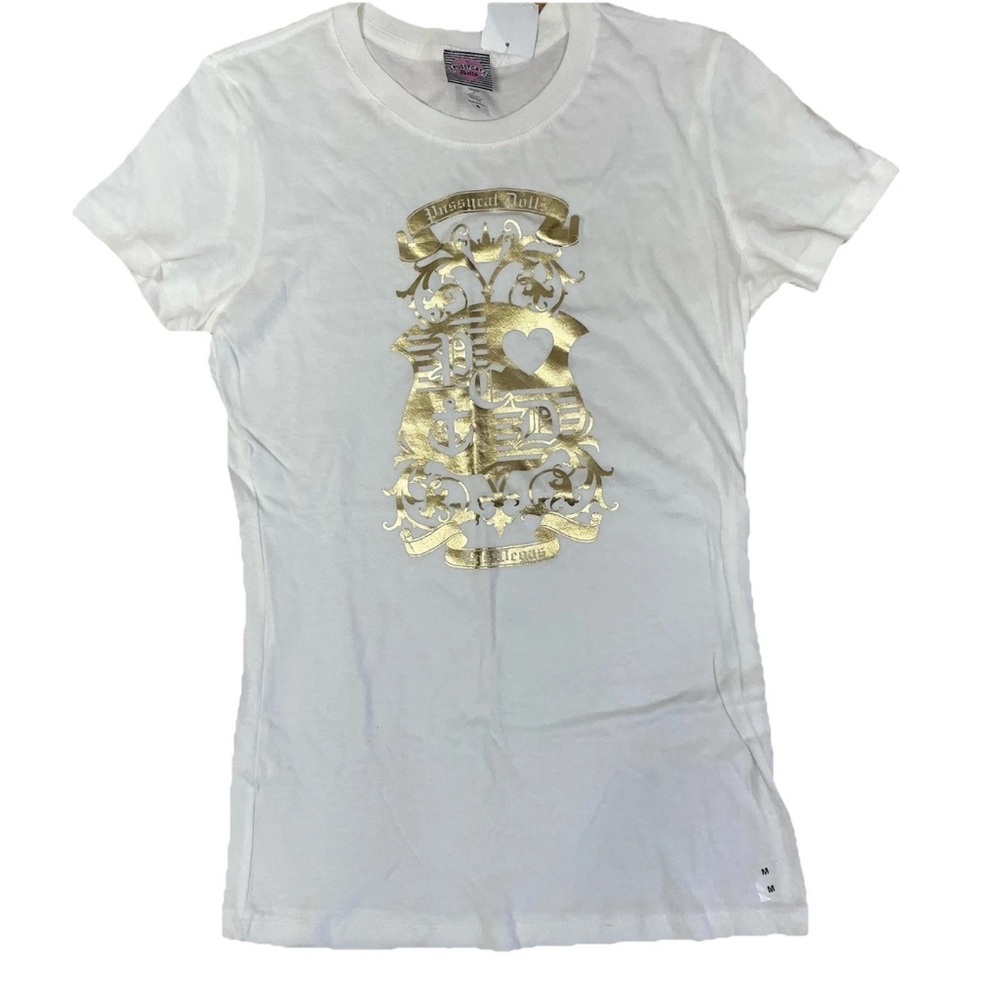 Pussycat Dolls T-shirt White Med PCD Las Vegas Glam Y2K VTG Gold Baby Mcbling